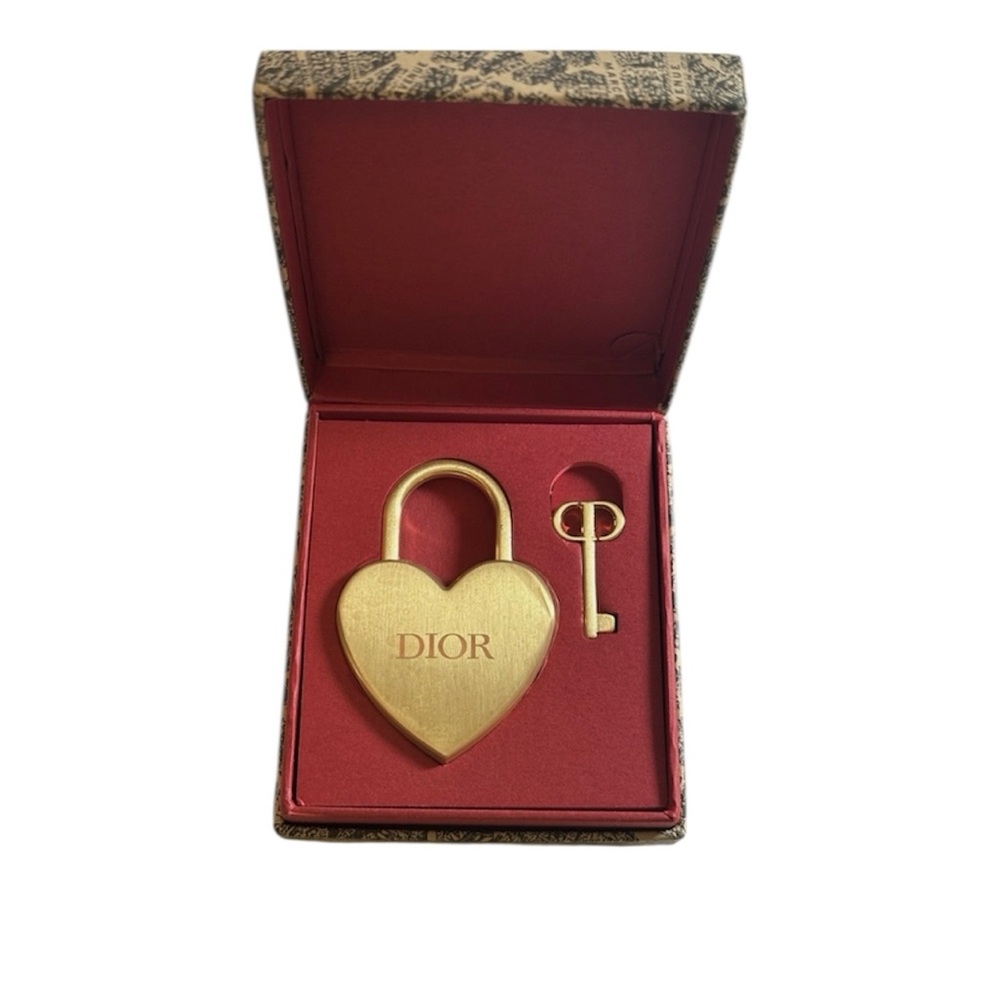 Dior Gold Heart Lock and Key Set